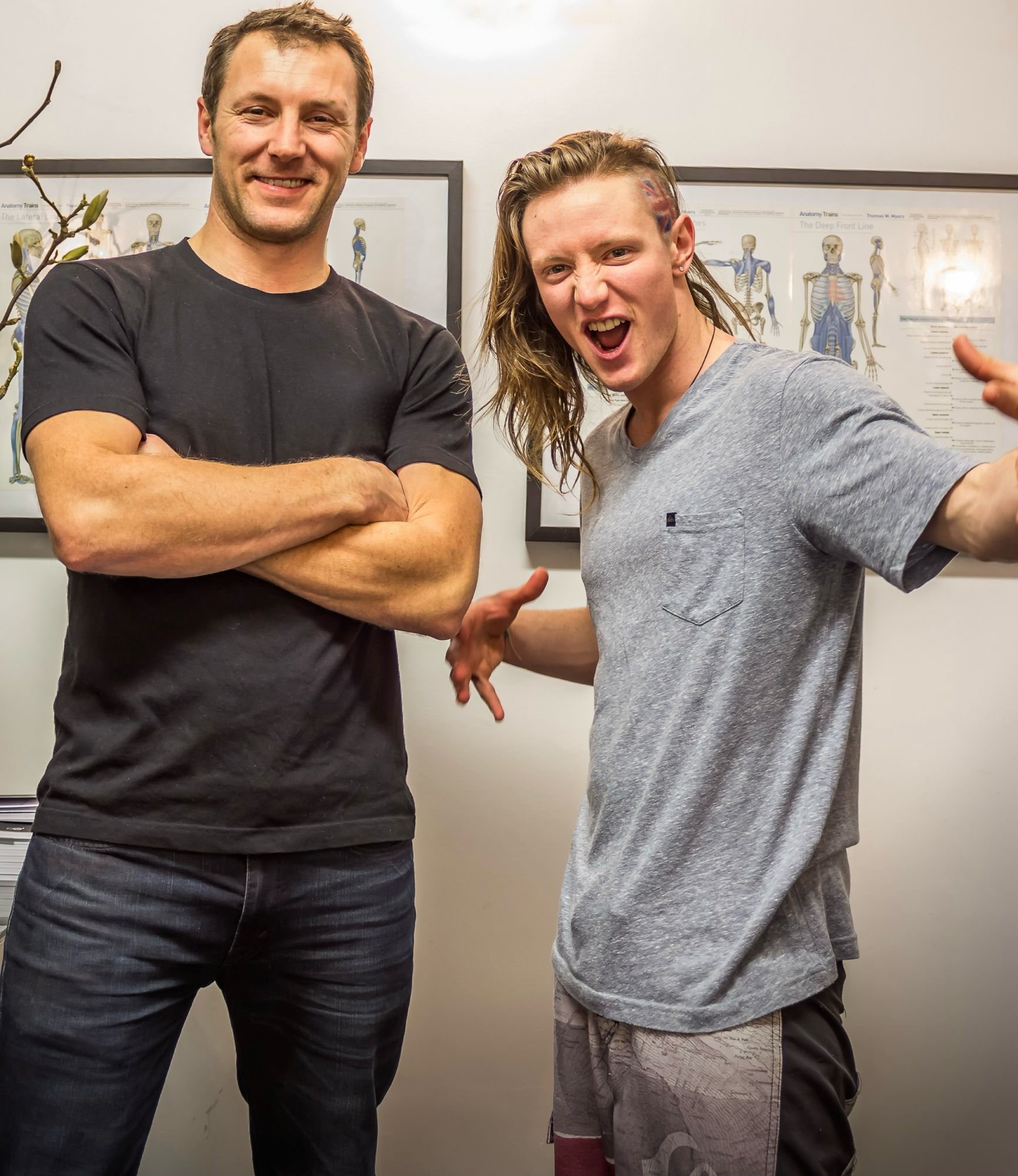 Carlyle Jenkins with freestyle skier James Woods at the Harley Street clinic