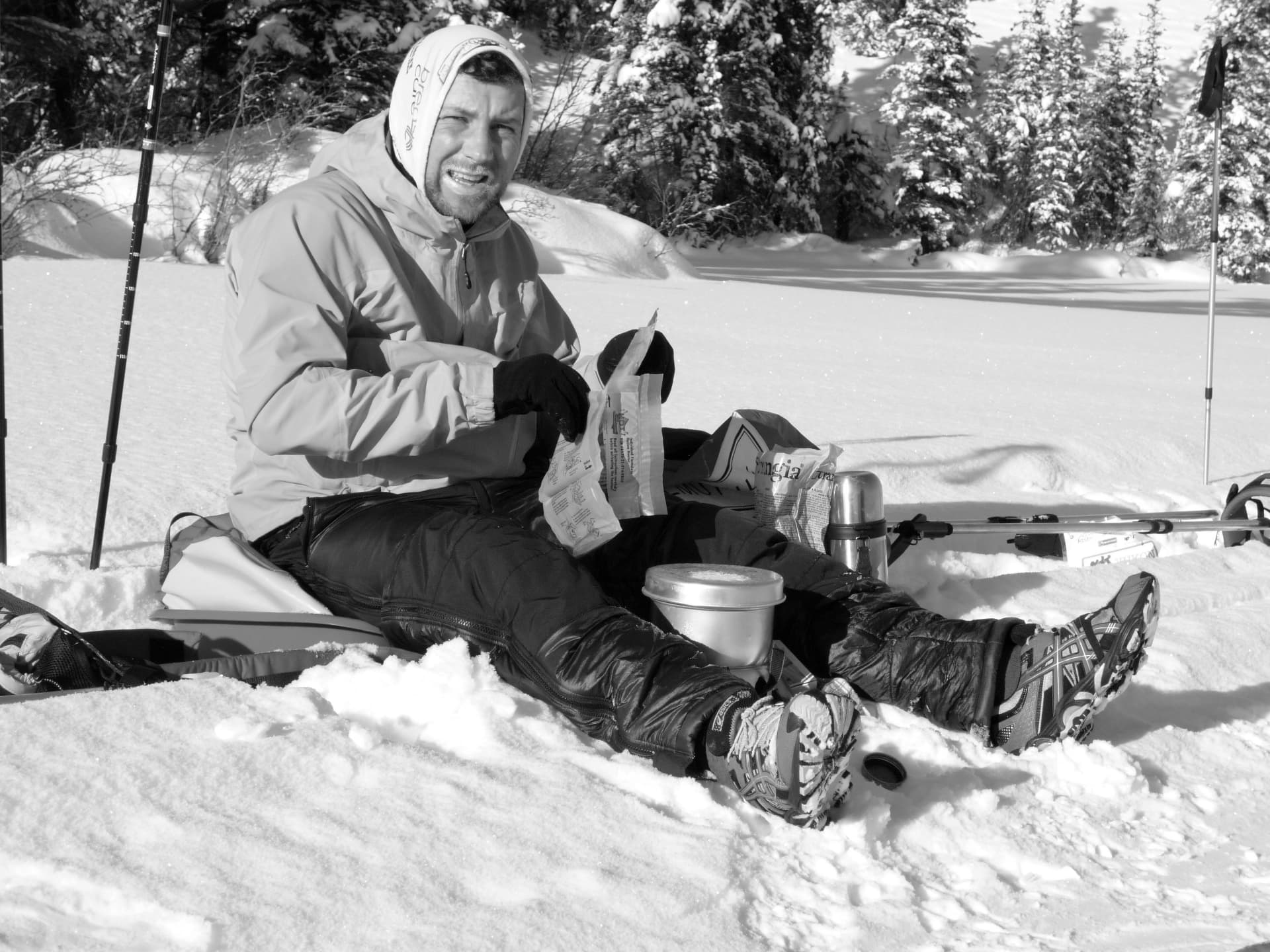 Carlyle Jenkins taking a ration break during the Yukon Arctic Ultra, 2009